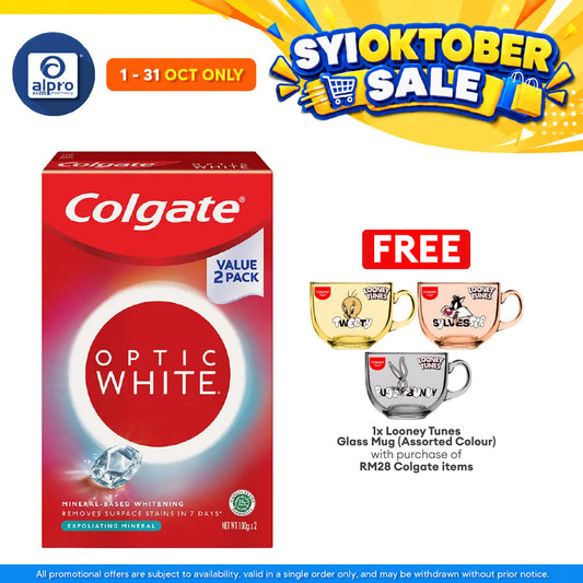 Colgate Optic White Exfoliating Mineral Toothpaste Valuepack 2 x 100g | Removes 6x More Surface Stains