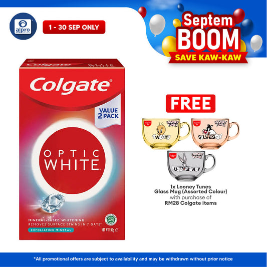 Colgate Optic White Exfoliating Mineral Toothpaste Valuepack 2 x 100g | Removes 6x More Surface Stains Colgate