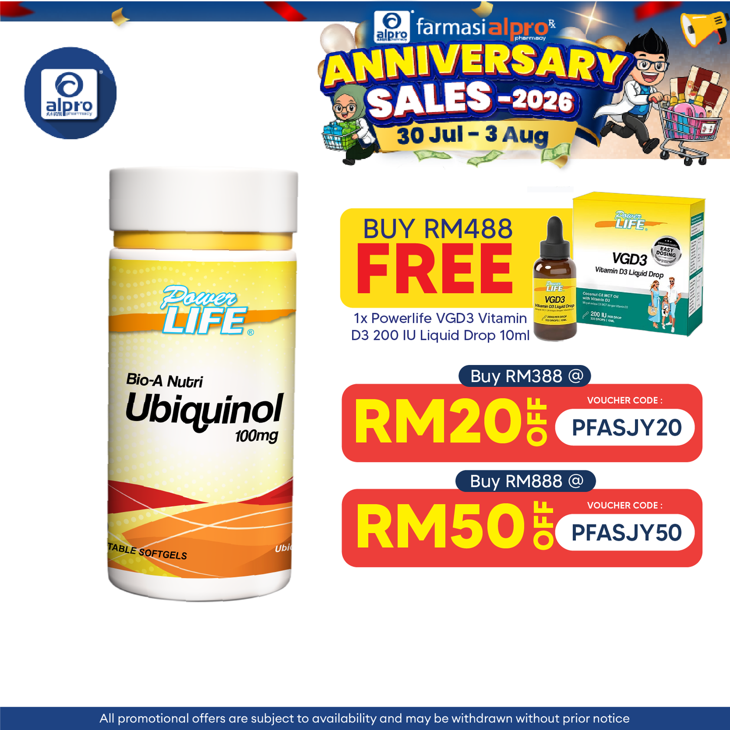 Powerlife Bio-A Nutri Ubiquinol 100mg 30s | Energy for Healthy Body Powerlife
