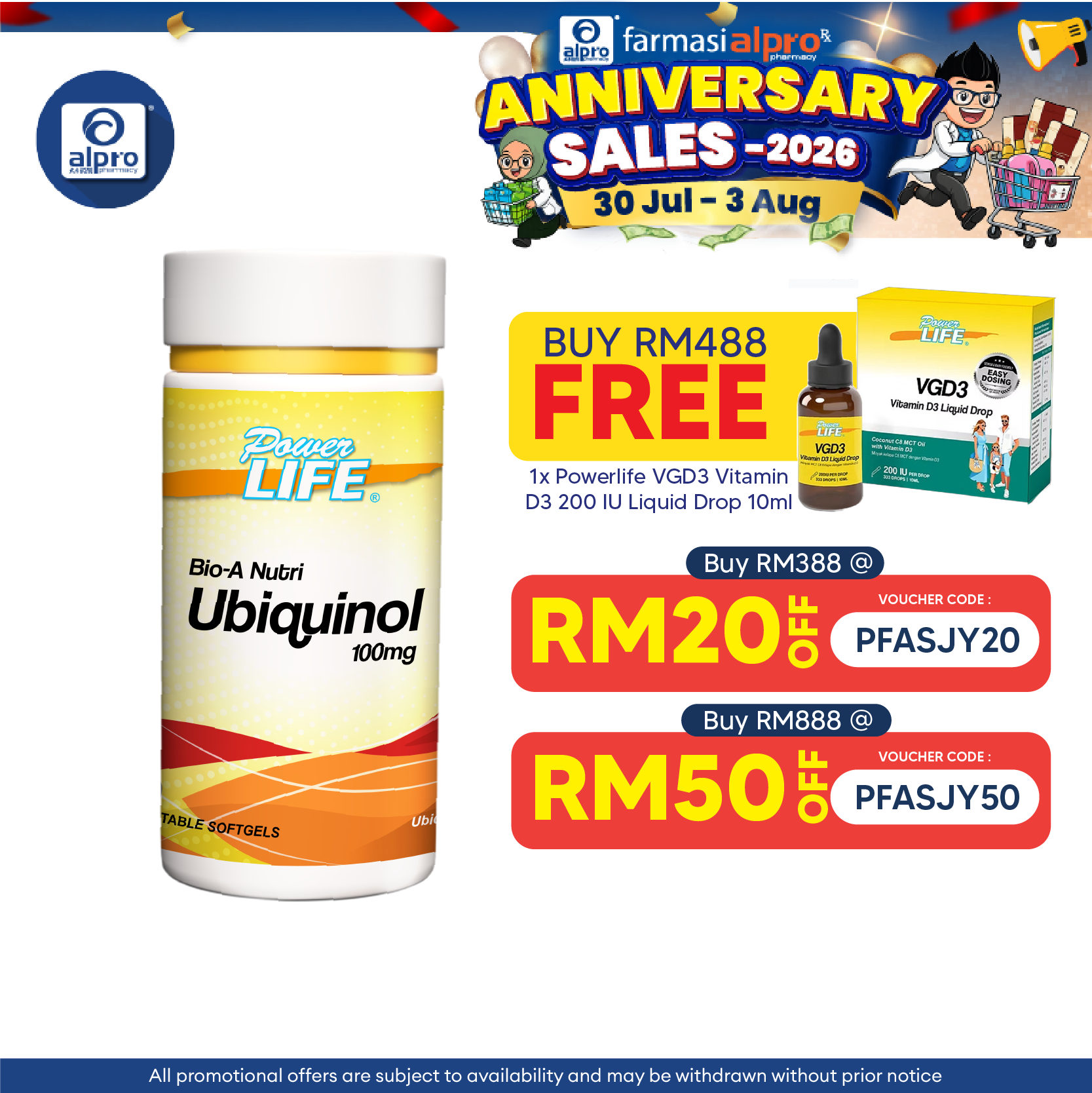 Powerlife Bio-A Nutri Ubiquinol 100mg 30s | Energy for Healthy Body Powerlife