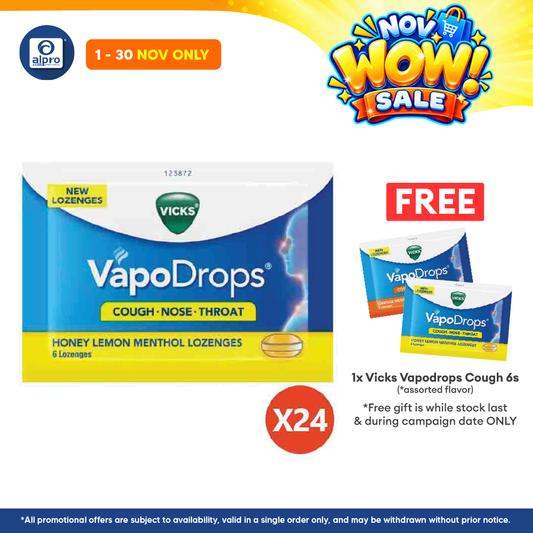 Vicks Vapodrops Cough Honey Lemon 6s x 24 | Triple Action Lozenges