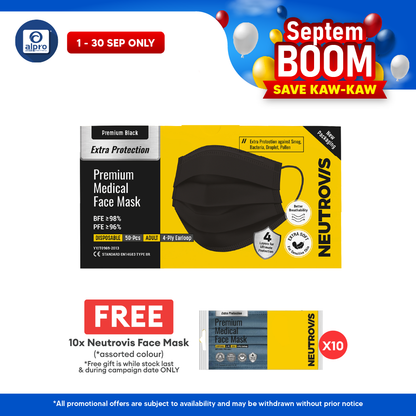 Neutrovis 4ply Premium Medical Face Mask with Extra Protection (Black) 50s | For Adult Neutrovis