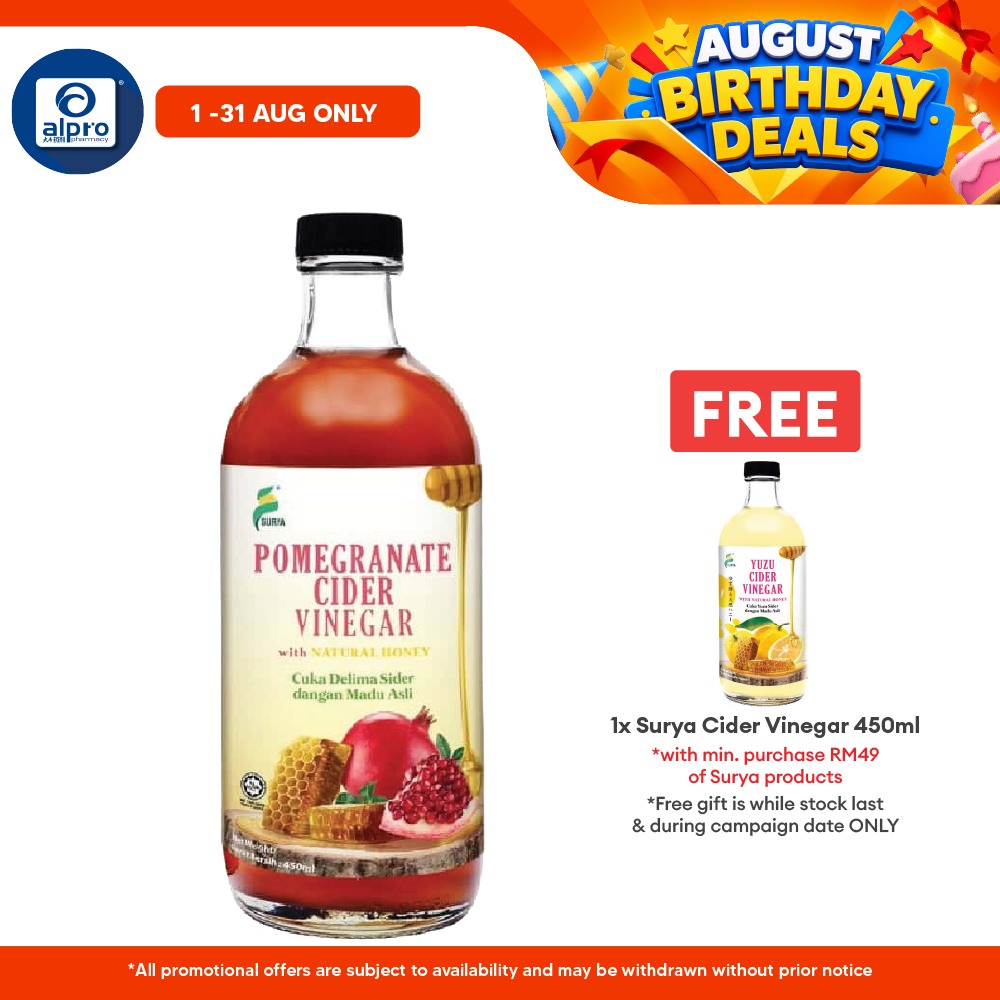 Surya Pomegranate Cider Vinegar With Natural Honey 450ml | Improve Heart Health & Memory Surya