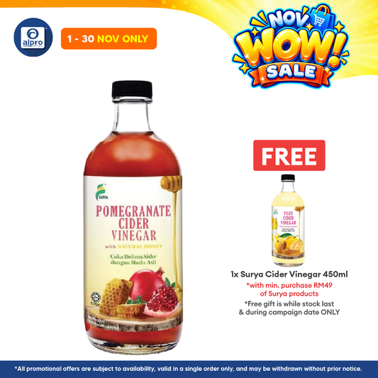 Surya Pomegranate Cider Vinegar With Natural Honey 450ml | Improve Heart Health & Memory