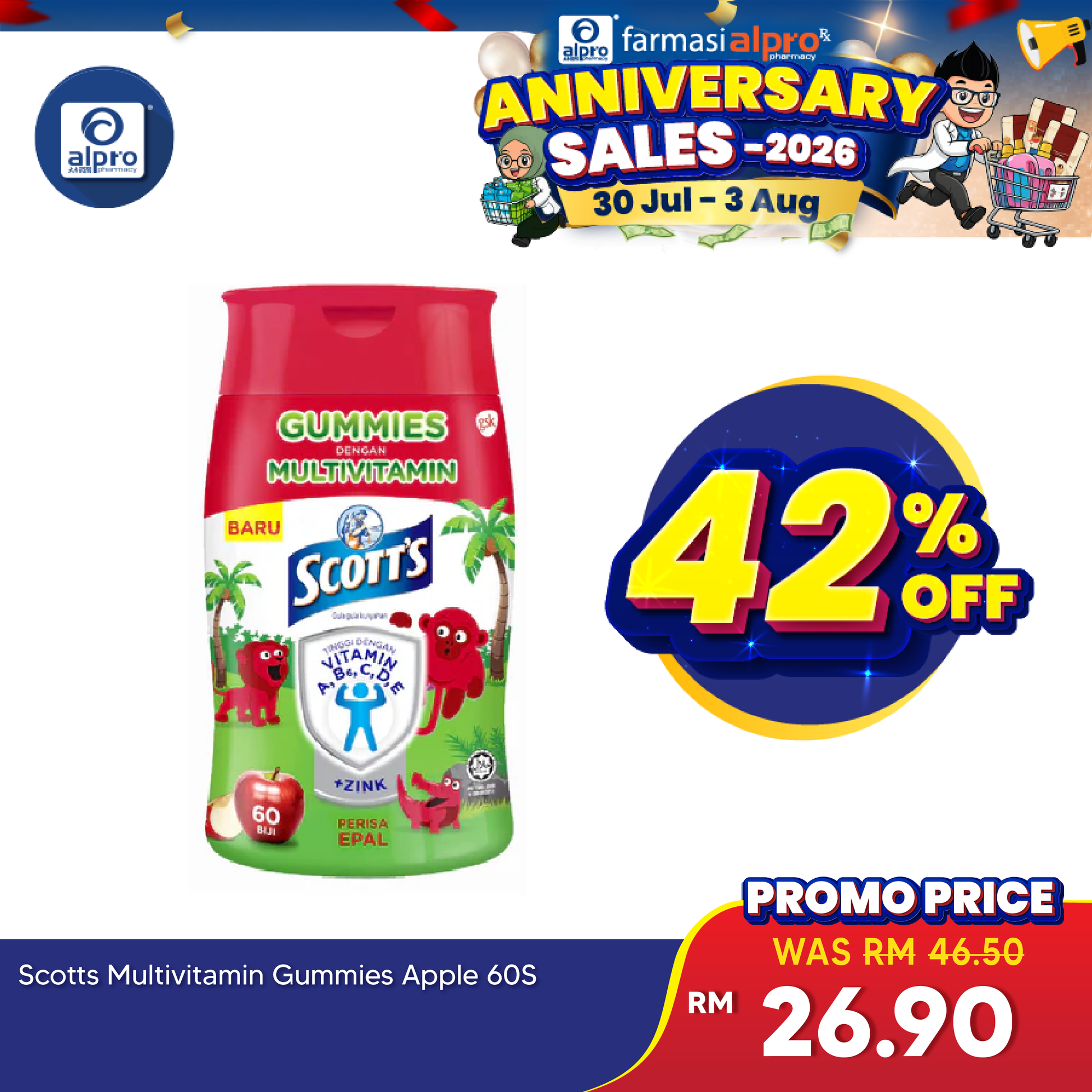 Scotts Multivitamin Gummies Apple 60s | Supports Growth Development Scotts