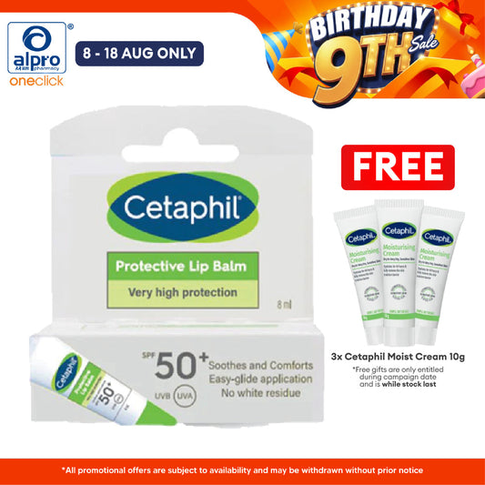 Cetaphil Protective Lip Balm SPF50+ 8ml | Soothe Dry Lips Cetaphil