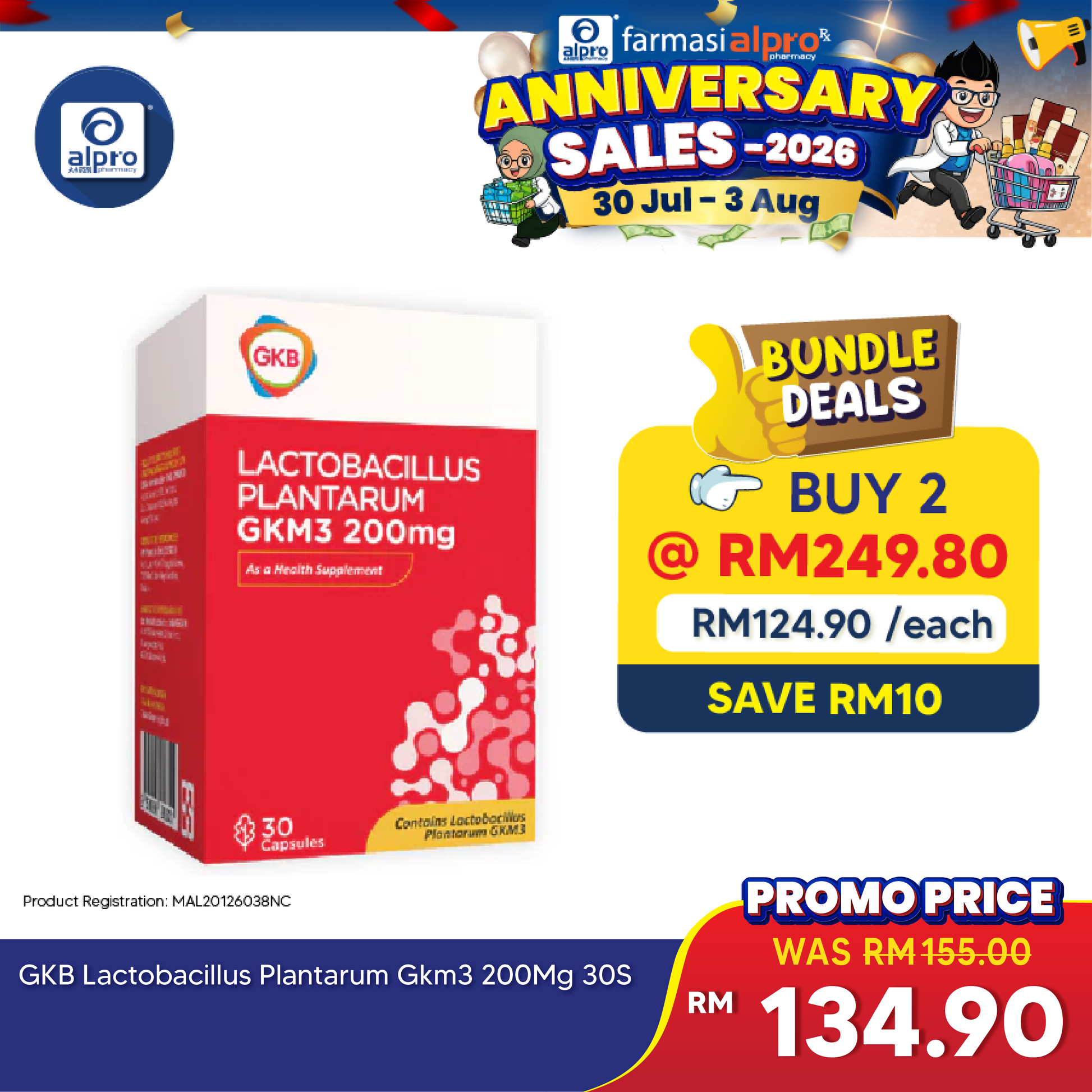 GKB Lactobacillus Plantarum GKM3 200mg Capsule GKB
