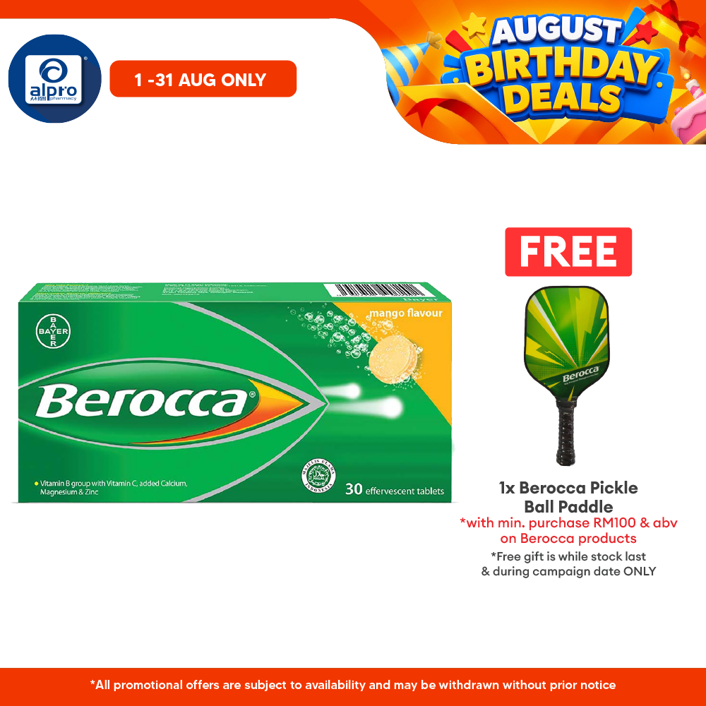 Berocca Performance Mango Effervescent Tablets with Vitamin C 30s | Helps Reduce Tiredness and Fatigue Berocca