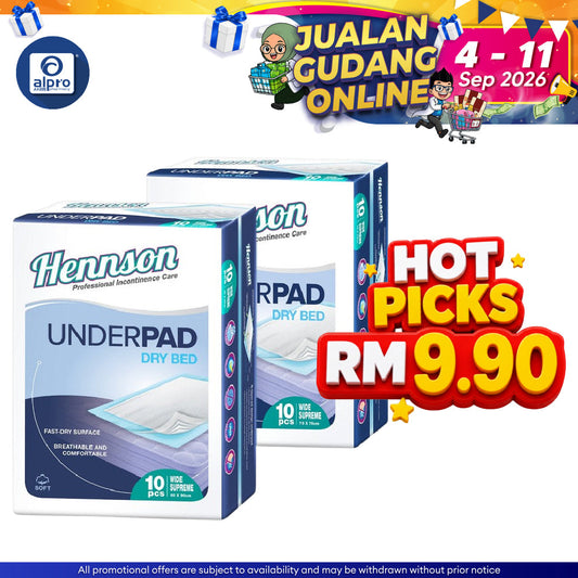 Hennson Drybed Underpad (75×75cm/ 60×90cm) 10s | Wide Sheet & Breathable Surface Hennson