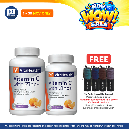 Vitahealth Vitamin C 1000mg With Zinc 60s+30s | For Adult
