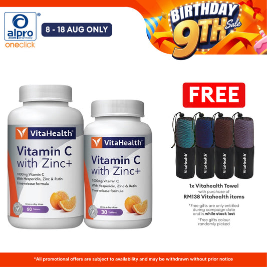 Vitahealth Vitamin C 1000mg With Zinc 60s+30s | For Adult Vitahealth