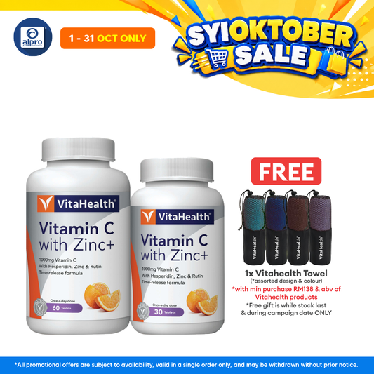 Vitahealth Vitamin C 1000mg With Zinc 60s+30s | For Adult
