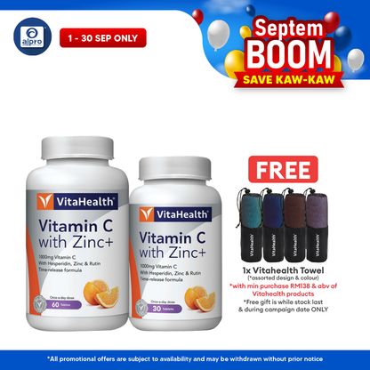 Vitahealth Vitamin C 1000mg With Zinc 60s+30s | For Adult Vitahealth