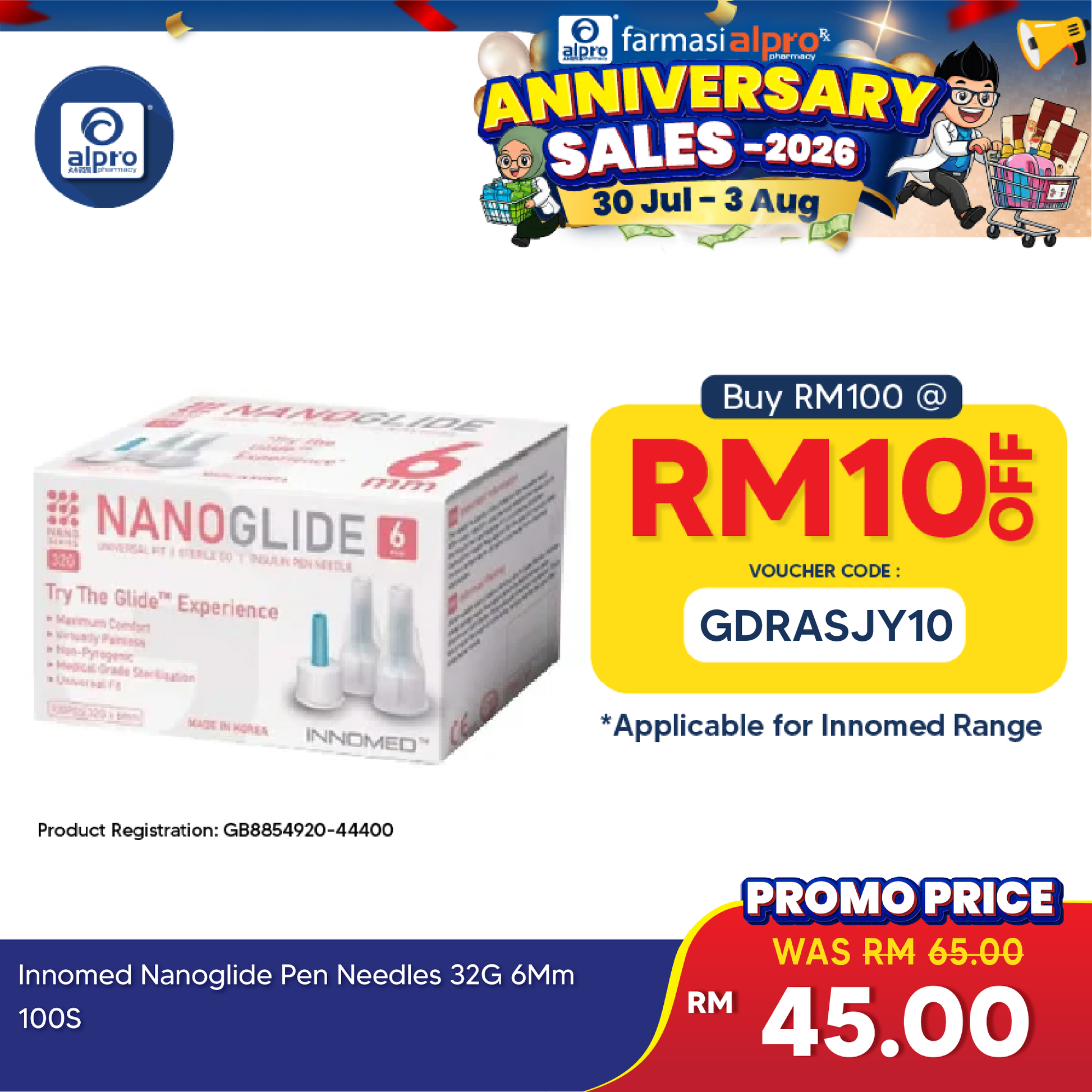 Innomed Nanoglide Pen Needles 32g 6mm 100s Alpro Pharmacy