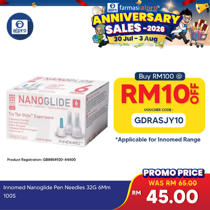 Innomed Nanoglide Pen Needles 32g 6mm 100s Alpro Pharmacy