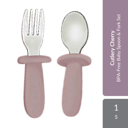 Samu Giken Cutlery Cherry 1s | BPA-Free Baby Spoon & Fork Set For Self-Feeding Samu Giken