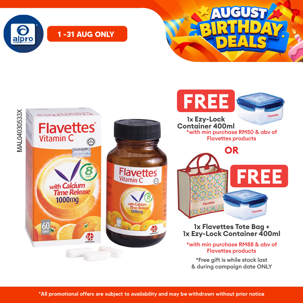 Flavettes Vitamin C With Calcium Time Release1000mg 60S | Gentle On Stomach Flavettes