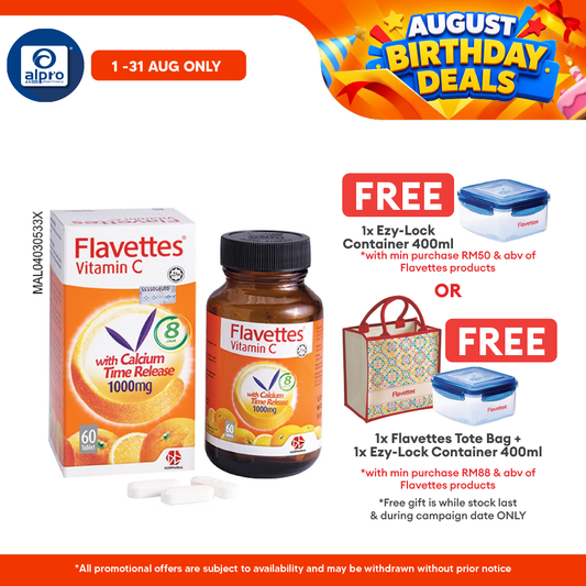 Flavettes Vitamin C With Calcium Time Release1000mg 60S | Gentle On Stomach Flavettes