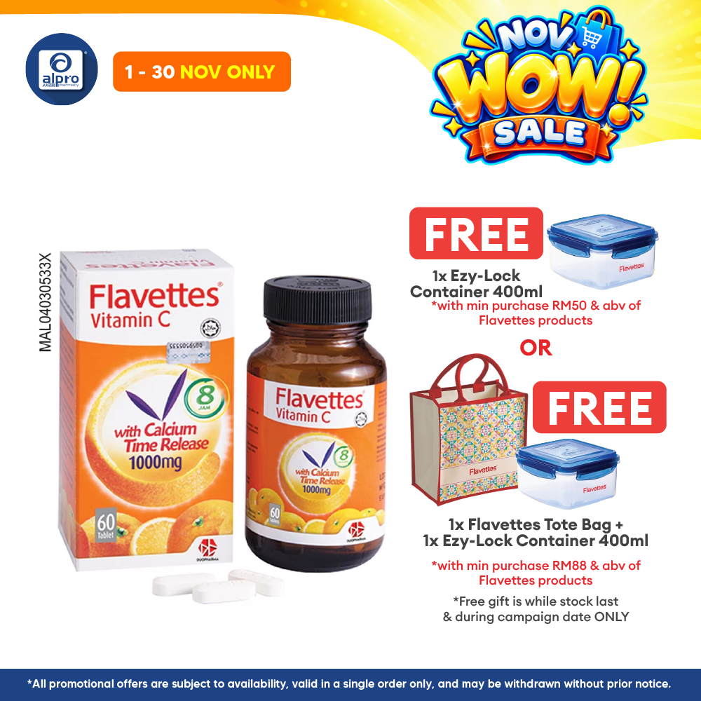 Flavettes Vitamin C With Calcium Time Release1000mg 60S | Gentle On Stomach
