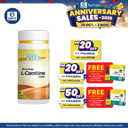 Powerlife Bio-A Nutri L-Carnitine 600mg 60s