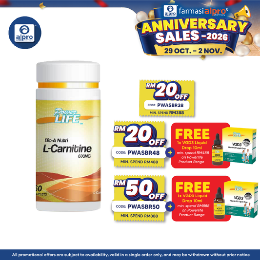 Powerlife Bio-A Nutri L-Carnitine 600mg 60s