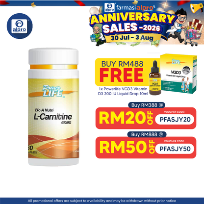 Powerlife Bio-A Nutri L-Carnitine 600mg 60s Powerlife