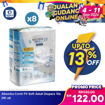 Absorba Conti-Fit Soft Adult Diapers M 10s x 8packs | Fast Absorption Absorba