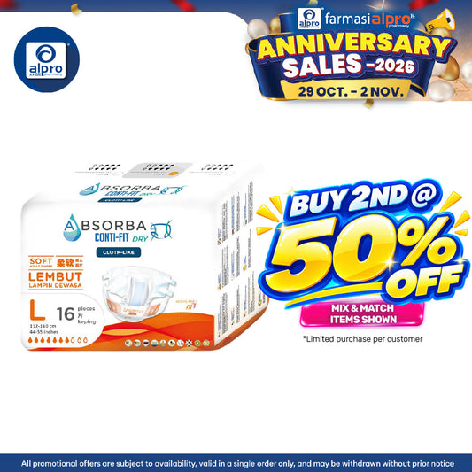 Absorba Conti-Fit Dry Adult Diapers (L) 6x16s | Soft Diaper