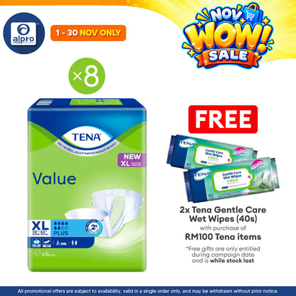 (B) Tena Value Plus (XL) 8s (8s) | Comfortable Fit