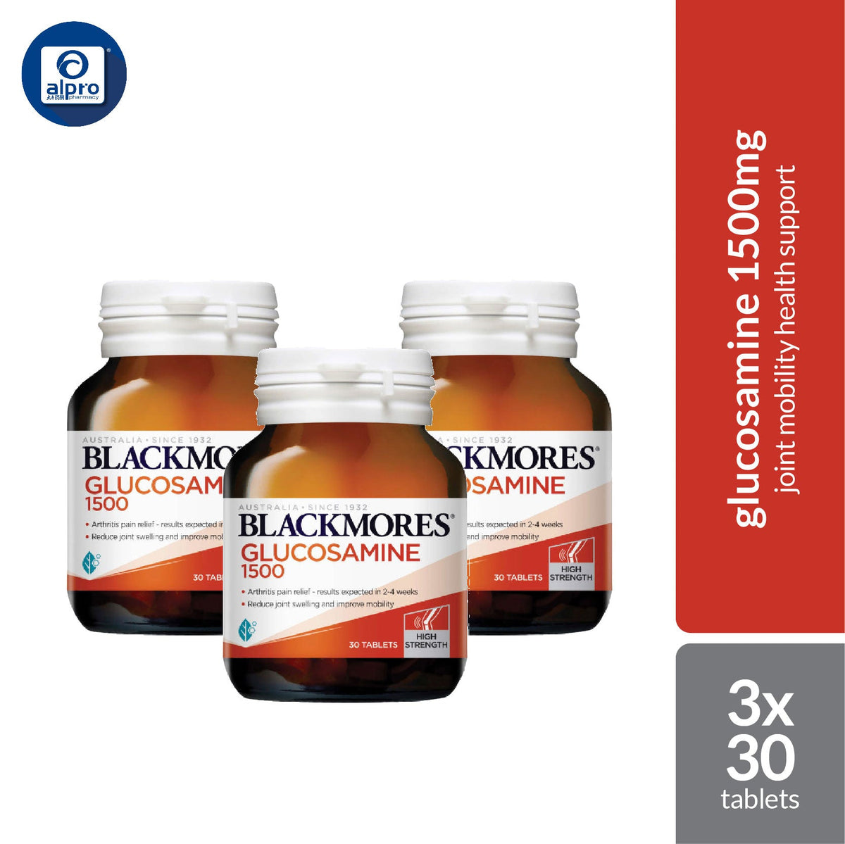 Blackmores Glucosamine 1500mg 30s ×3bottles | Joint Mobility Health Support Blackmores