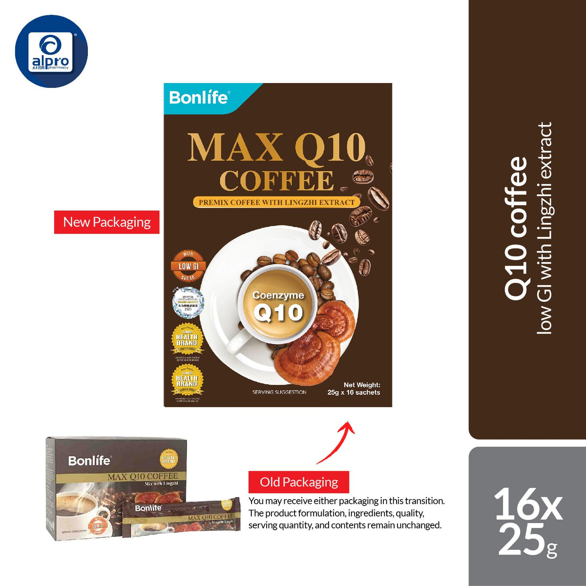 Bonlife Maxq10 Coenzyme Q10 Coffee (Mix With Lingzhi) 16s | Low GI With Lingzhi Bonlife