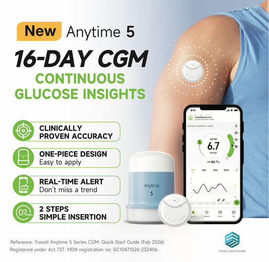 Yuwell Anytime 5 Continuous Glucose Monitoring (CGM) System Kit | 16-Day Calibration-Free Real-Time Glucose Monitoring