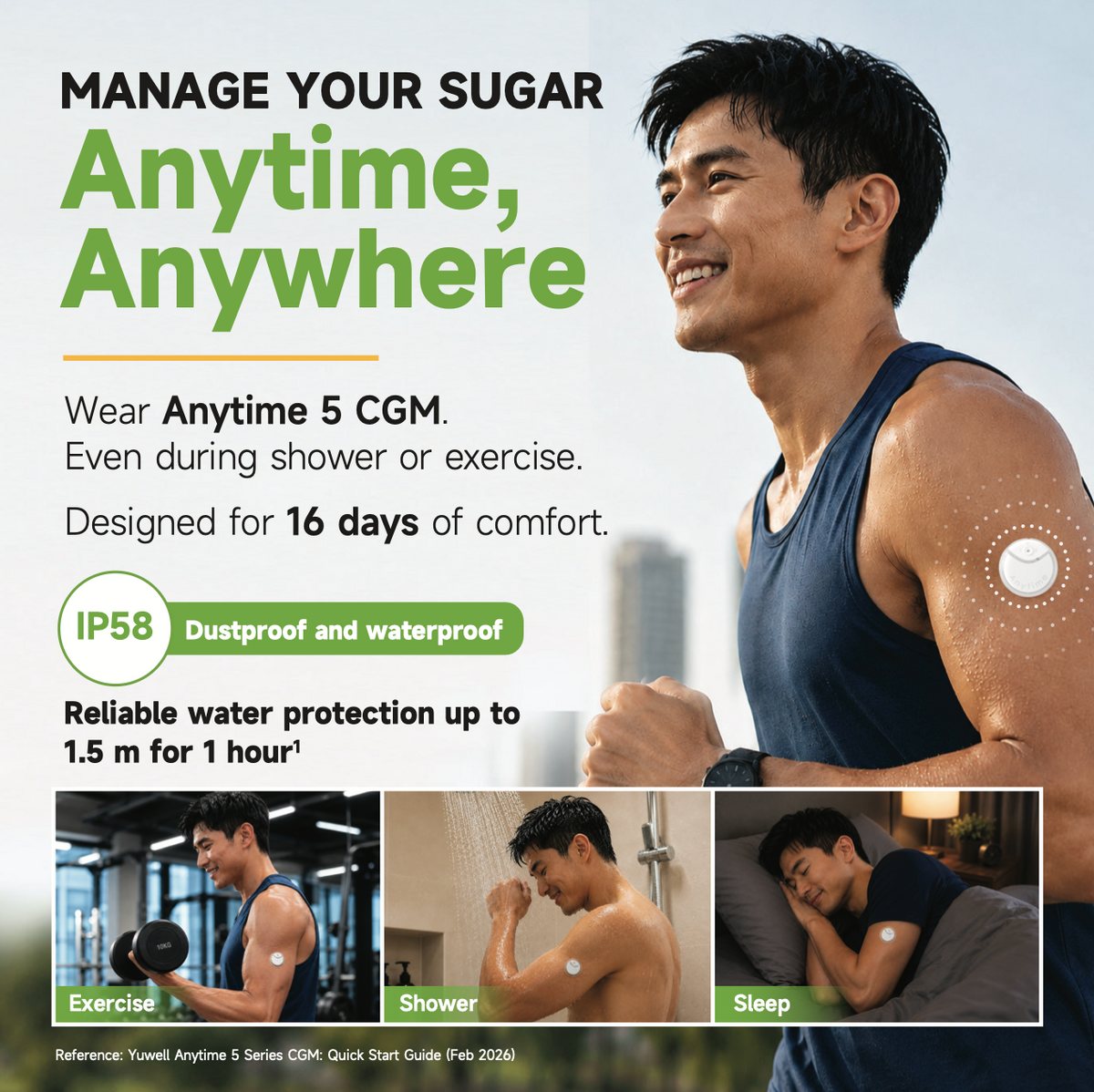 Yuwell Anytime 5 Continuous Glucose Monitoring (CGM) System Kit | 16-Day Calibration-Free Real-Time Glucose Monitoring