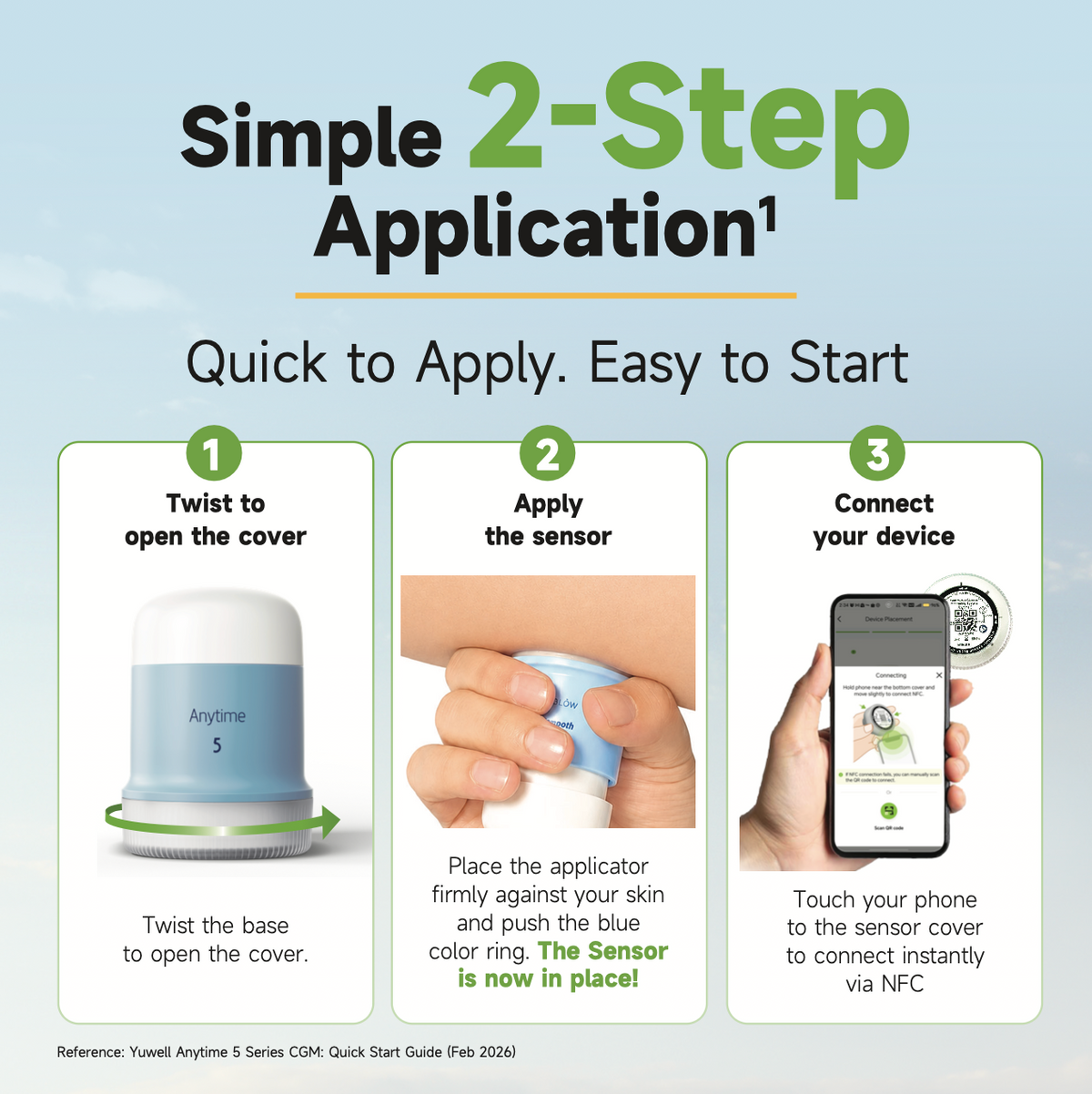 Yuwell Anytime 5 Continuous Glucose Monitoring (CGM) System Kit | 16-Day Calibration-Free Real-Time Glucose Monitoring