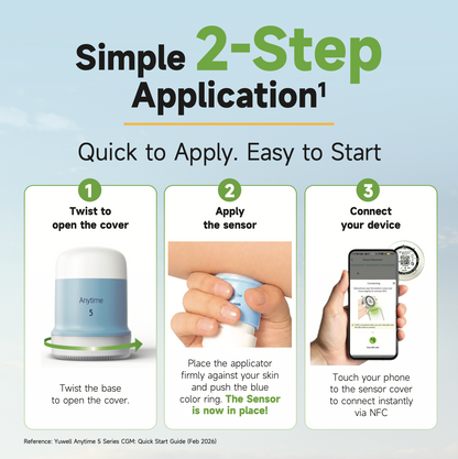 Yuwell Anytime 5 Continuous Glucose Monitoring (CGM) System Kit | 16-Day Calibration-Free Real-Time Glucose Monitoring