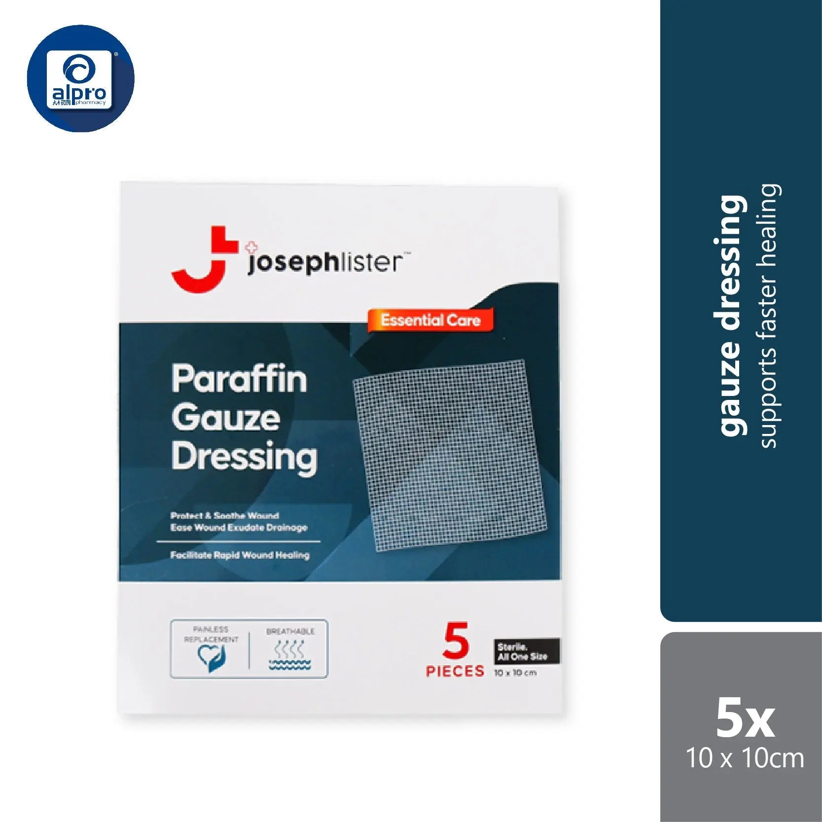 Josephlister Parrafin Gauze Dressings 10cmx10cm 5s | Protect & Soothe Wound Josephlister