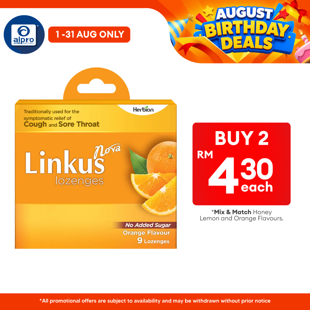 Linkus Nova Orange Lozenges 9s | Relief Cough & Sore Throat Herbion