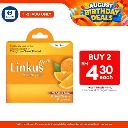 Linkus Nova Orange Lozenges 9s | Relief Cough & Sore Throat Herbion