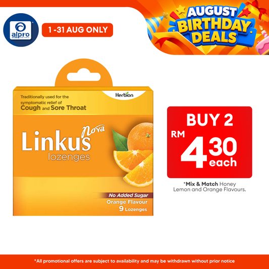 Linkus Nova Orange Lozenges 9s | Relief Cough & Sore Throat Herbion