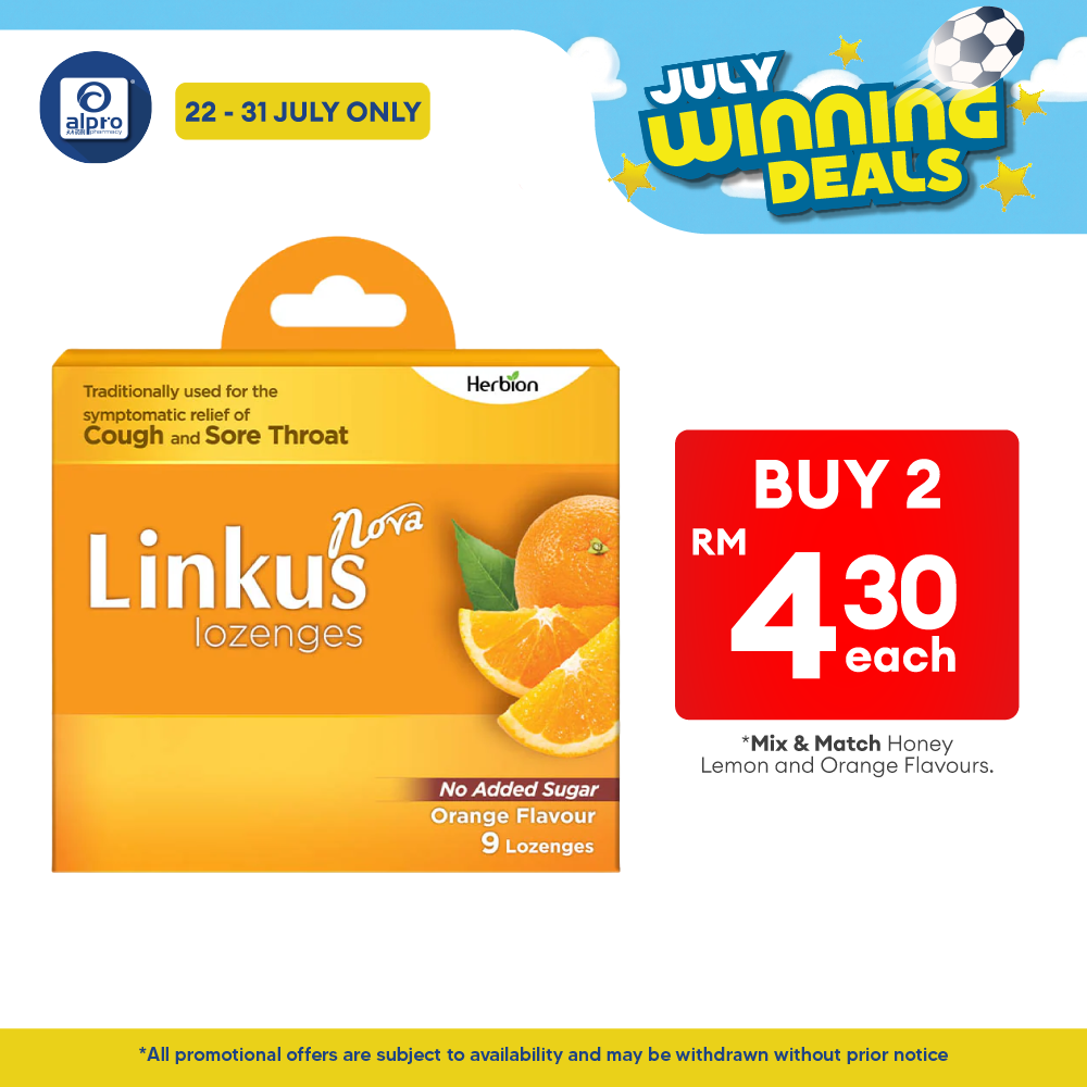 Linkus Nova Orange Lozenges 9s | Relief Cough & Sore Throat Herbion