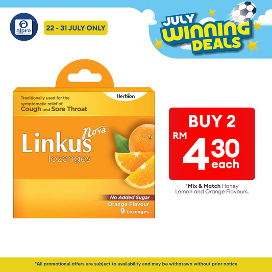 Linkus Nova Orange Lozenges 9s | Relief Cough & Sore Throat Herbion