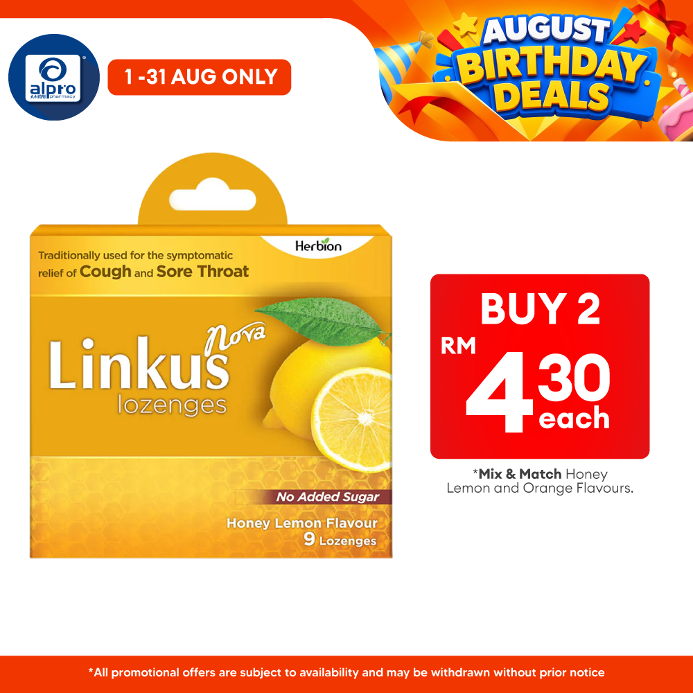 Linkus Nova Honey Lemon Lozenges 9s | Relief Cough & Sora Throats Herbion