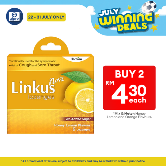 Linkus Nova Honey Lemon Lozenges 9s | Relief Cough & Sora Throats Herbion