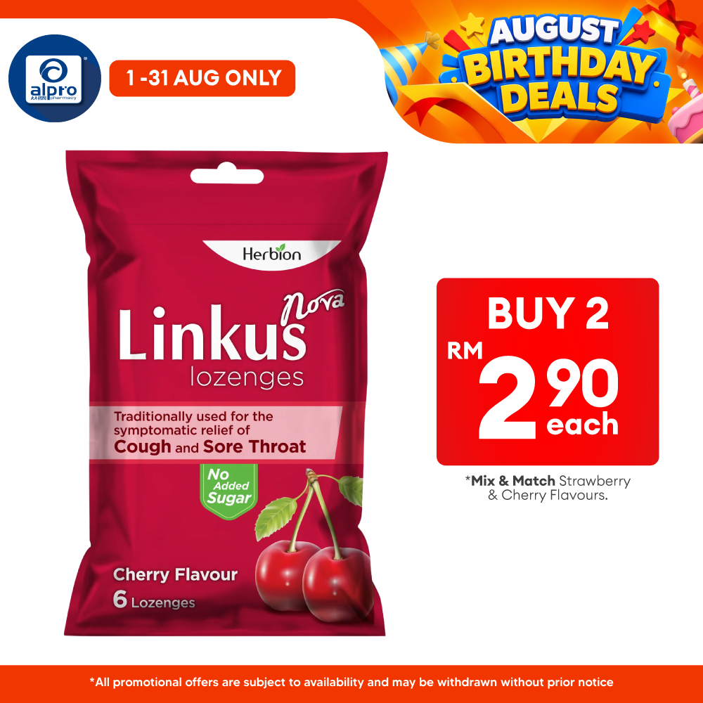 Linkus  Nova Cheery Lozenges 6s | Relief Cough & Throat Herbion