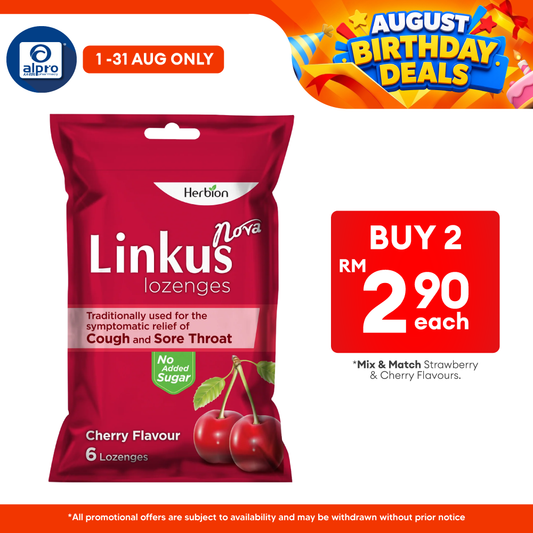 Linkus  Nova Cheery Lozenges 6s | Relief Cough & Throat Herbion