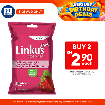 Linkus Nova Strawberry Lozenges 6S | Relief Cough & Sore Throat Herbion