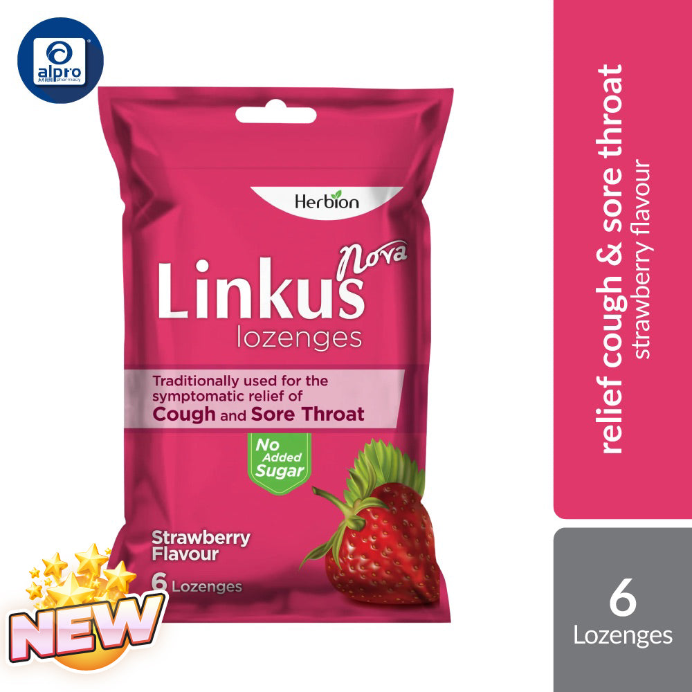 Linkus Nova Strawberry Lozenges 6S | Relief Cough & Sore Throat Herbion