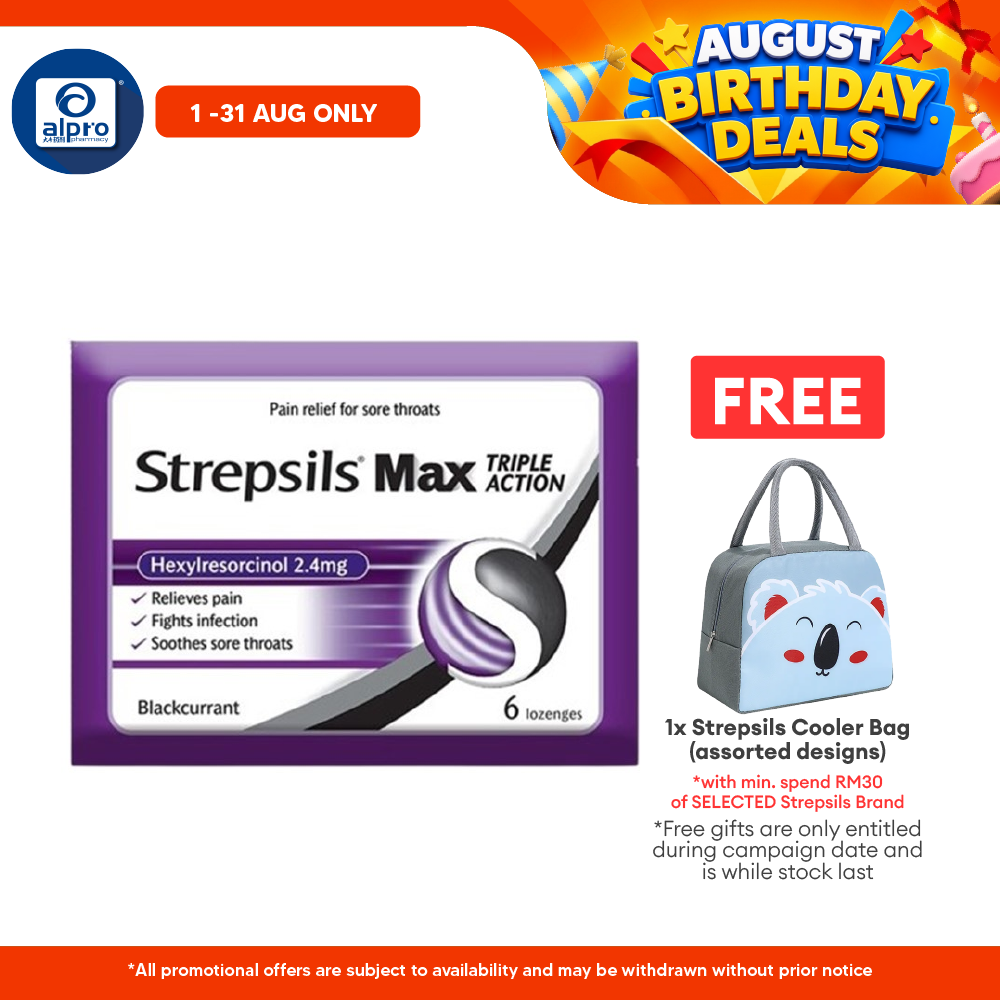 Strepsils Max Blackcurrant 6s | Soothing Effective Relief for Throat Strepsils