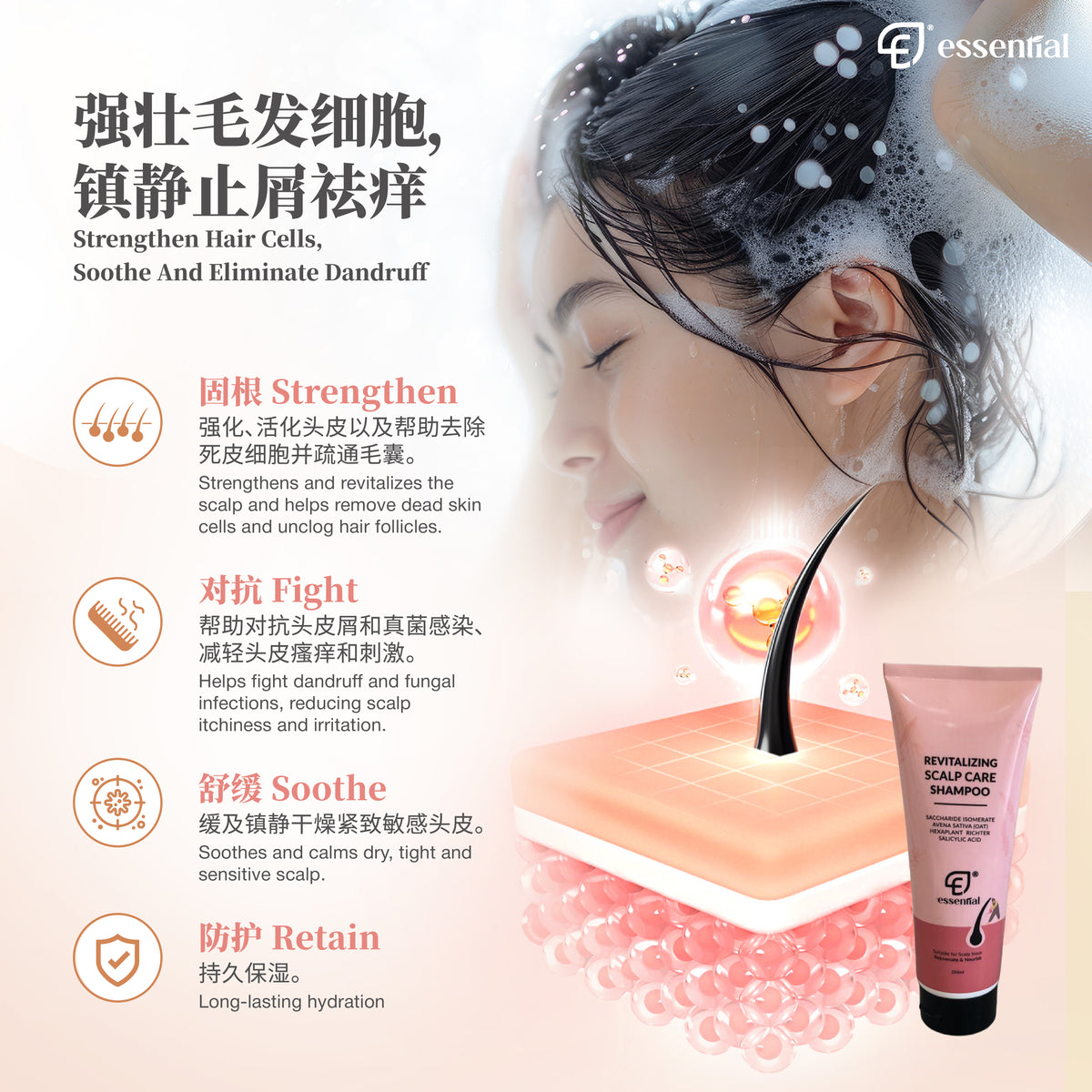 Essential Revitalising Scalp Shampoo 250ml | For Itching, Hair loss, Scalp Acne, Dandruff, Dryness