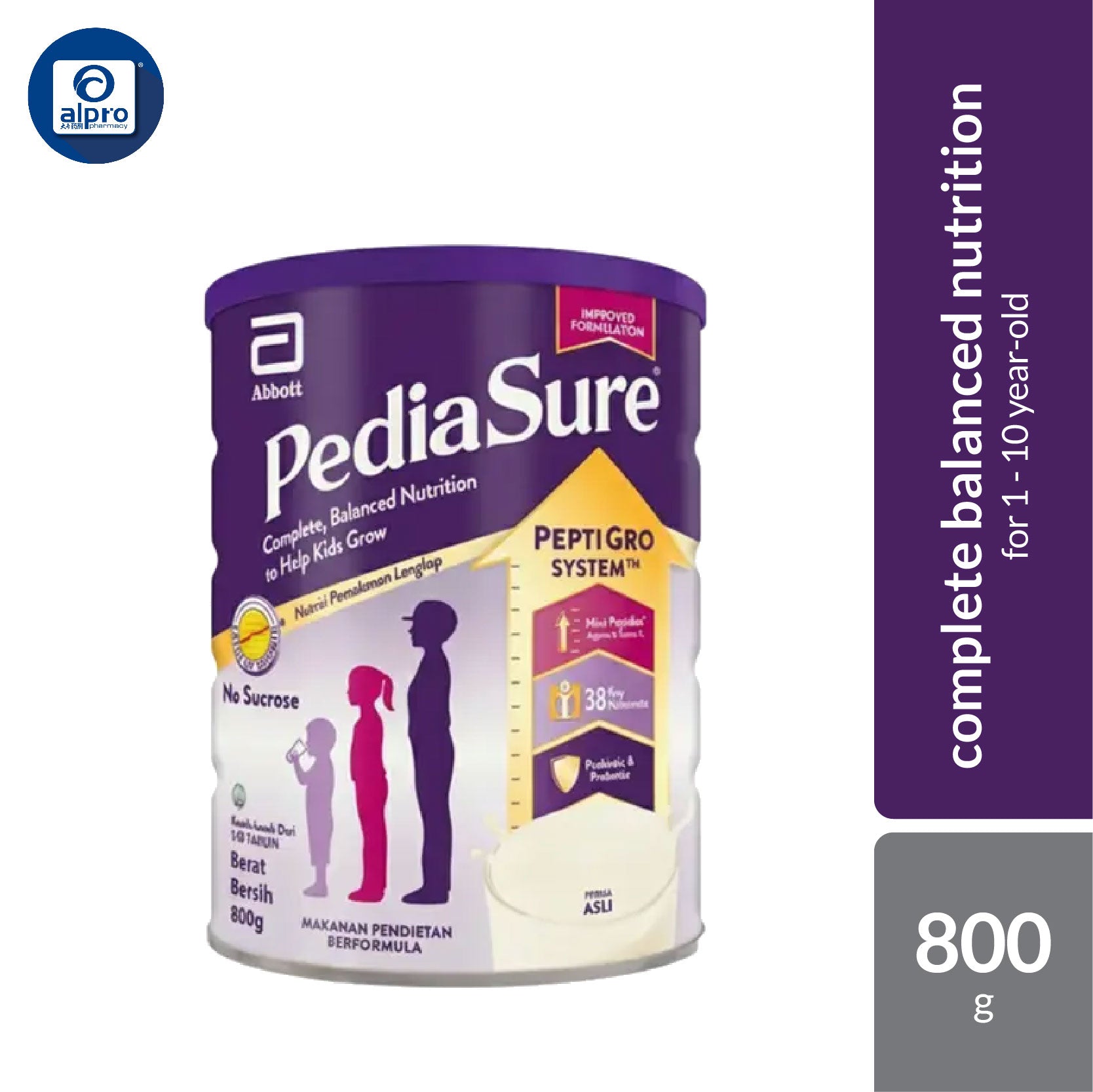 Abbott Pediasure Peptigro Plain 800g | Balanced Nutrition Pediasure
